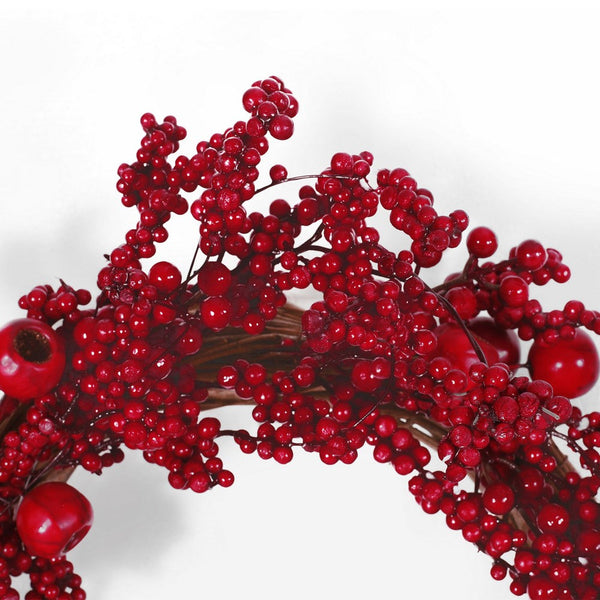 Decorative Door Wreath, 24 Inch Thatched Twigs with Red Faux Berries -BM335377