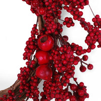 Decorative Door Wreath, 24 Inch Thatched Twigs with Red Faux Berries -BM335377