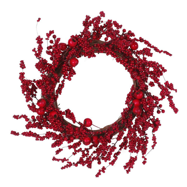 Decorative Door Wreath, 24 Inch Thatched Twigs with Red Faux Berries -BM335377