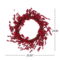 Decorative Door Wreath, 24 Inch Thatched Twigs with Red Faux Berries -BM335377