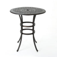 Outdoor Bistro Bar Table, 37 Inch Round Carved, Antique Bronze Metal -BM335378