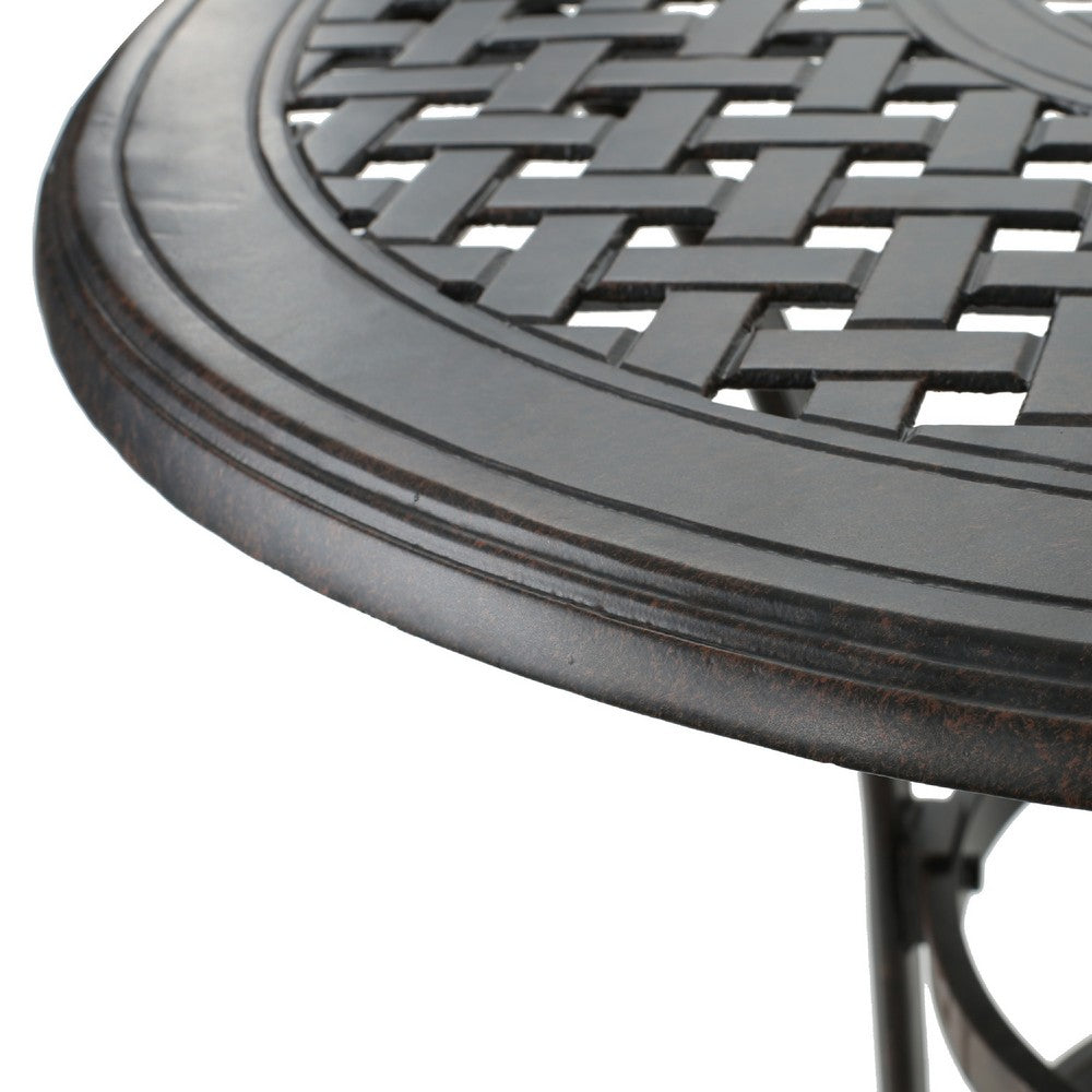 Outdoor Bistro Bar Table, 37 Inch Round Carved, Antique Bronze Metal -BM335378