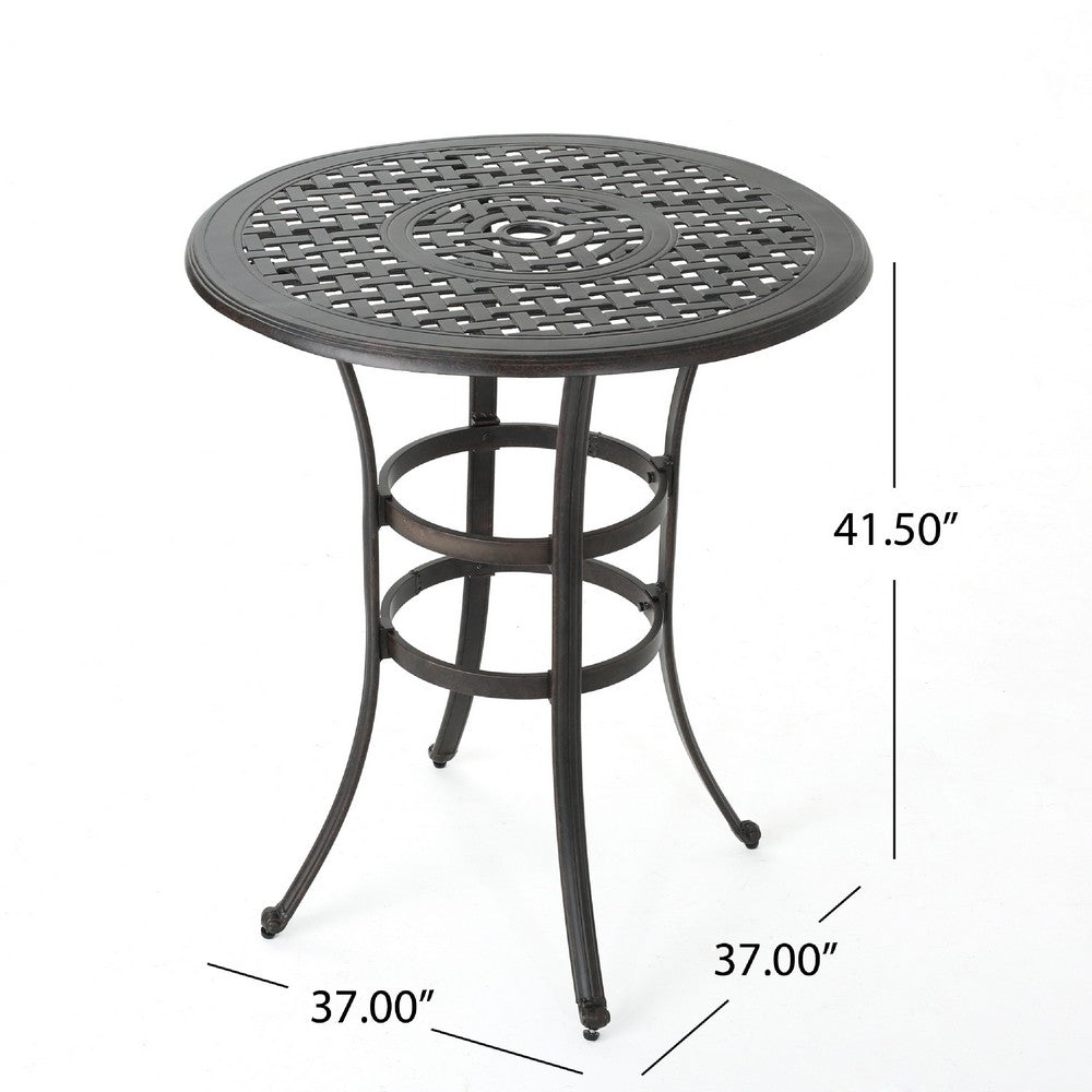 Outdoor Bistro Bar Table, 37 Inch Round Carved, Antique Bronze Metal -BM335378