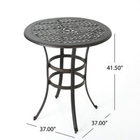 Outdoor Bistro Bar Table, 37 Inch Round Carved, Antique Bronze Metal -BM335378