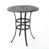 Outdoor Bistro Bar Table, 37 Inch Round Carved, Antique Bronze Metal -BM335378