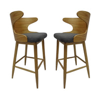 Modern Bar Height Chair Set of 2, Curved Backrest Charcoal Gray, Brown -BM335380