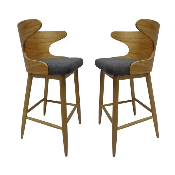Modern Bar Height Chair Set of 2, Curved Backrest Charcoal Gray, Brown -BM335380