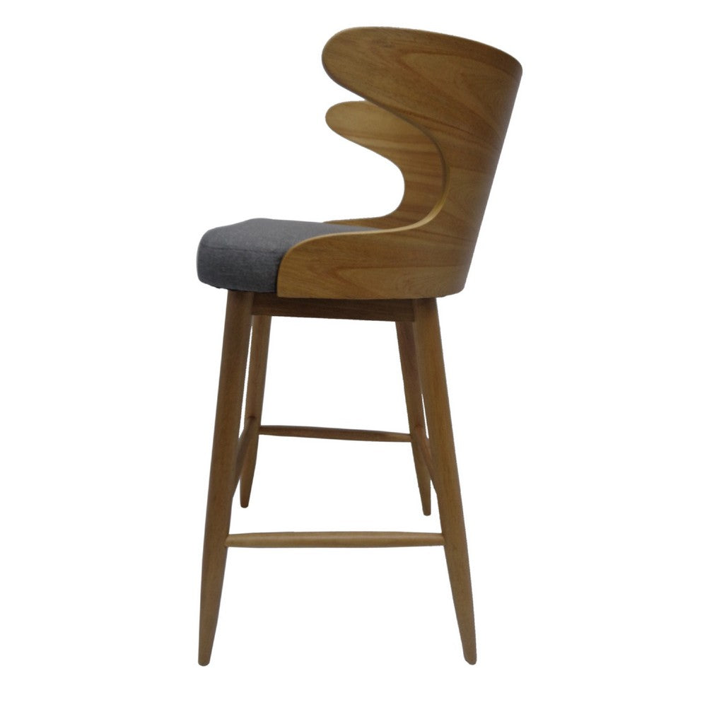 Modern Bar Height Chair Set of 2, Curved Backrest Charcoal Gray, Brown -BM335380