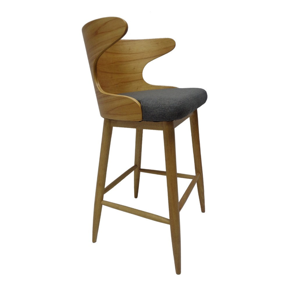 Modern Bar Height Chair Set of 2, Curved Backrest Charcoal Gray, Brown -BM335380