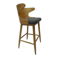 Modern Bar Height Chair Set of 2, Curved Backrest Charcoal Gray, Brown -BM335380
