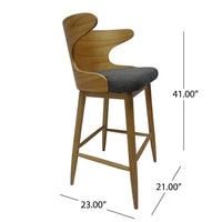 Modern Bar Height Chair Set of 2, Curved Backrest Charcoal Gray, Brown -BM335380