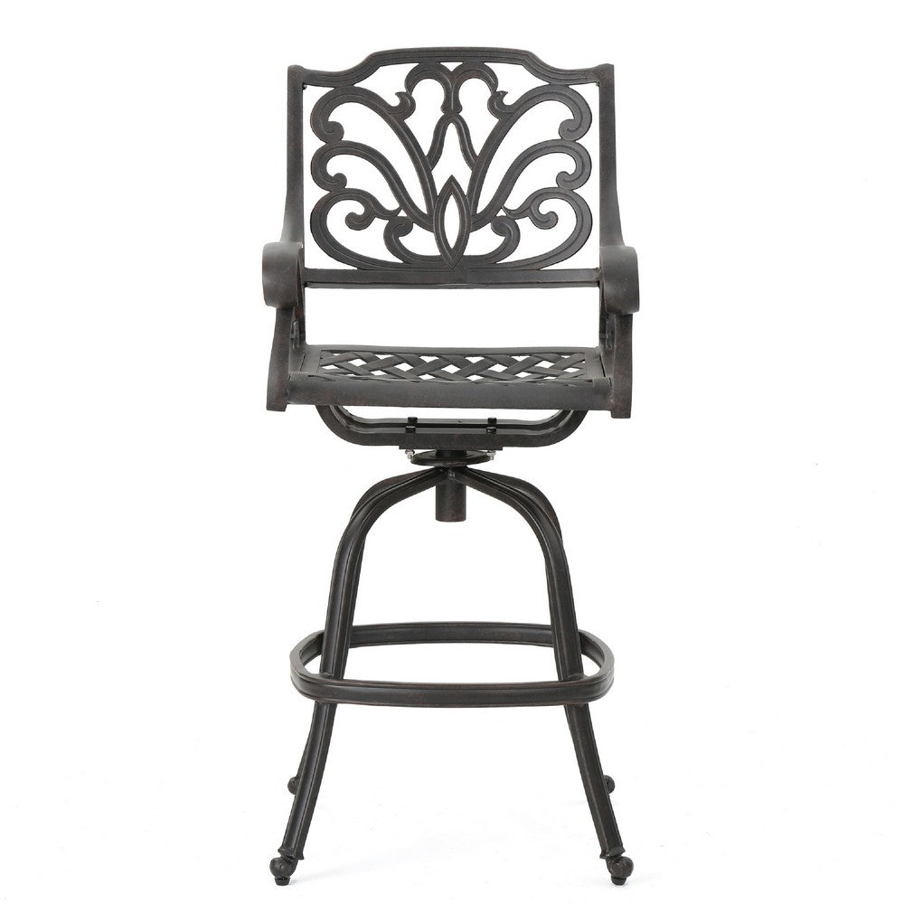 Outdoor Swivel Bar Height Chair, Ornate Bronze Aluminum Flared Base -BM335381