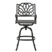 Outdoor Swivel Bar Height Chair, Ornate Bronze Aluminum Flared Base -BM335381