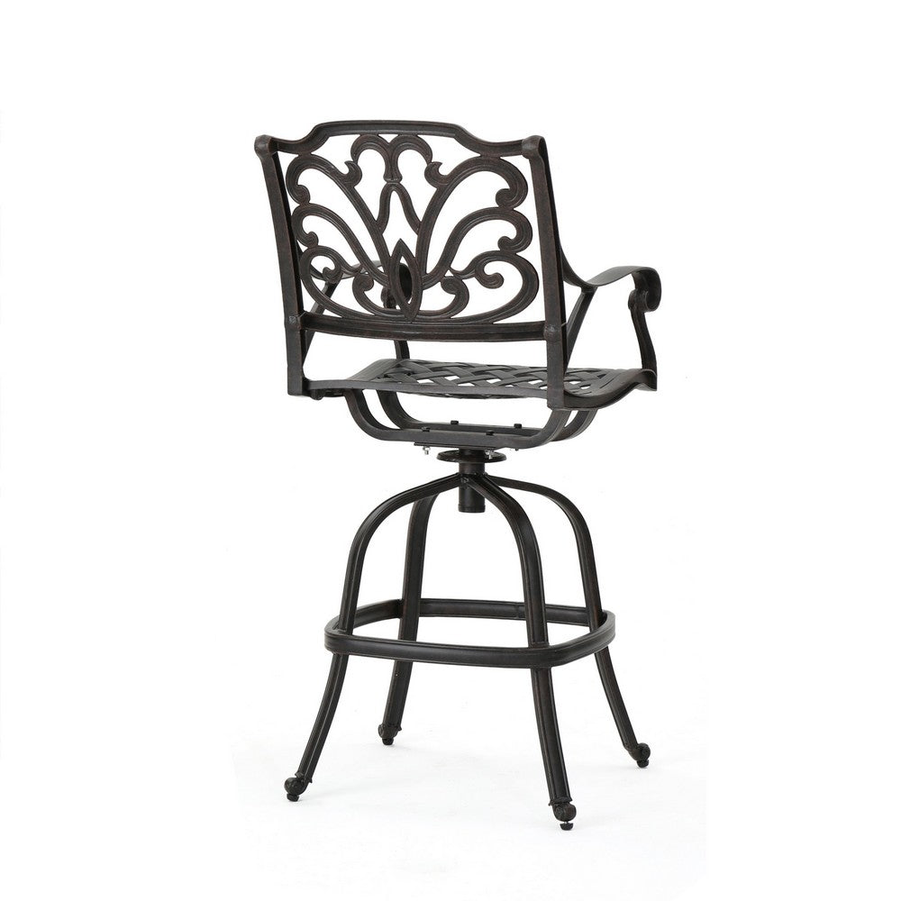 Outdoor Swivel Bar Height Chair, Ornate Bronze Aluminum Flared Base -BM335381