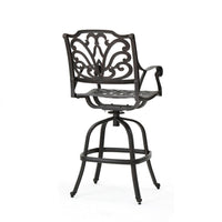 Outdoor Swivel Bar Height Chair, Ornate Bronze Aluminum Flared Base -BM335381