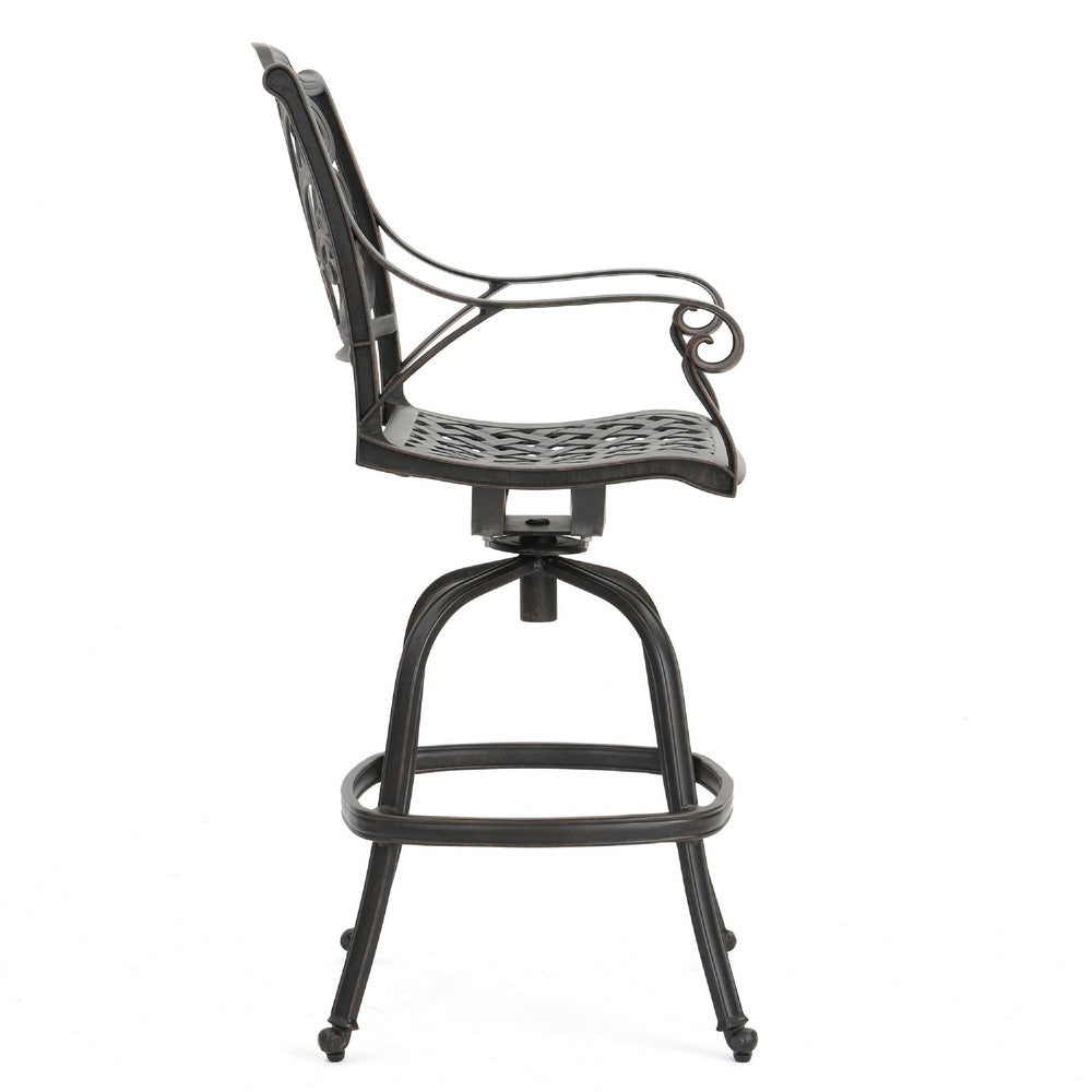 Outdoor Swivel Bar Height Chair, Ornate Bronze Aluminum Flared Base -BM335381
