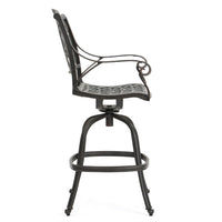 Outdoor Swivel Bar Height Chair, Ornate Bronze Aluminum Flared Base -BM335381