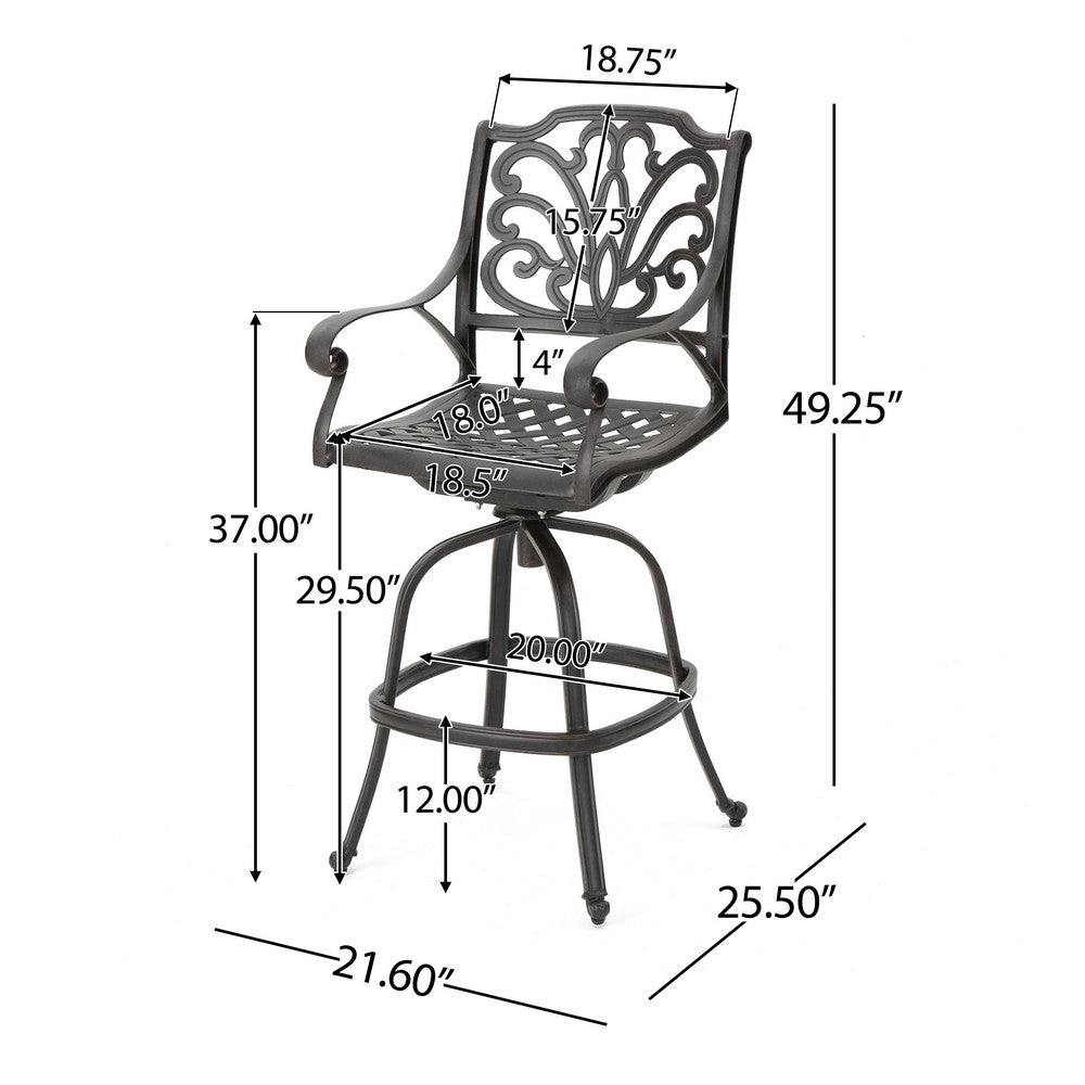 Outdoor Swivel Bar Height Chair, Ornate Bronze Aluminum Flared Base -BM335381