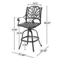 Outdoor Swivel Bar Height Chair, Ornate Bronze Aluminum Flared Base -BM335381