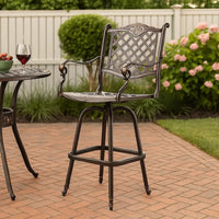 Outdoor Swivel Bar Height Chair, Ornate Bronze Aluminum Flared Base -BM335381