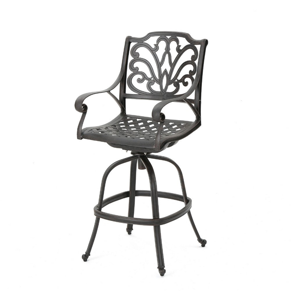 Outdoor Swivel Bar Height Chair, Ornate Bronze Aluminum Flared Base -BM335381