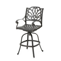 Outdoor Swivel Bar Height Chair, Ornate Bronze Aluminum Flared Base -BM335381