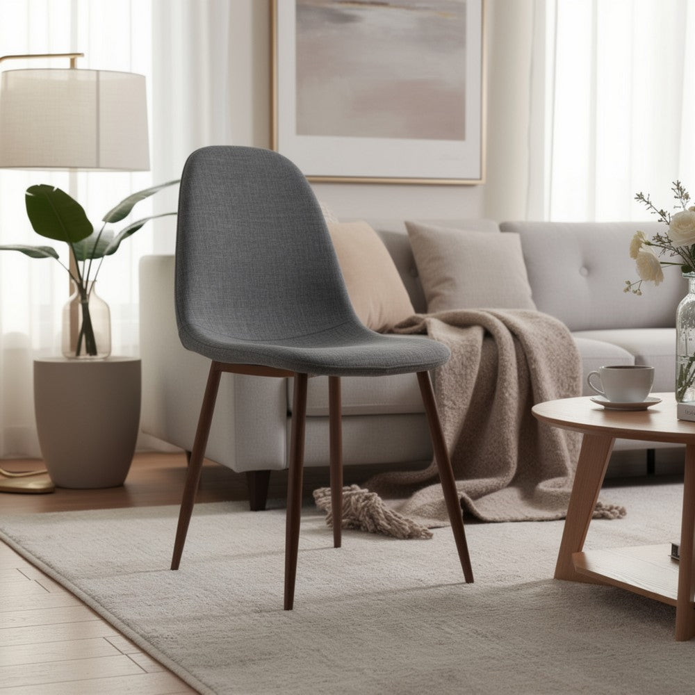 Dining Chair Set of 2, Light Gray Seat and Back Cushion, Brown Metal -BM335383