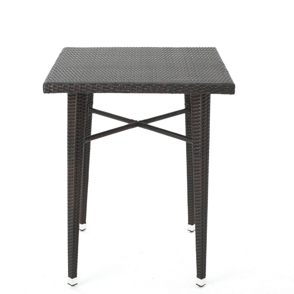 Outdoor Bar Table, 33 Inch Square Top, Dark Brown Rattan Woven -BM335384