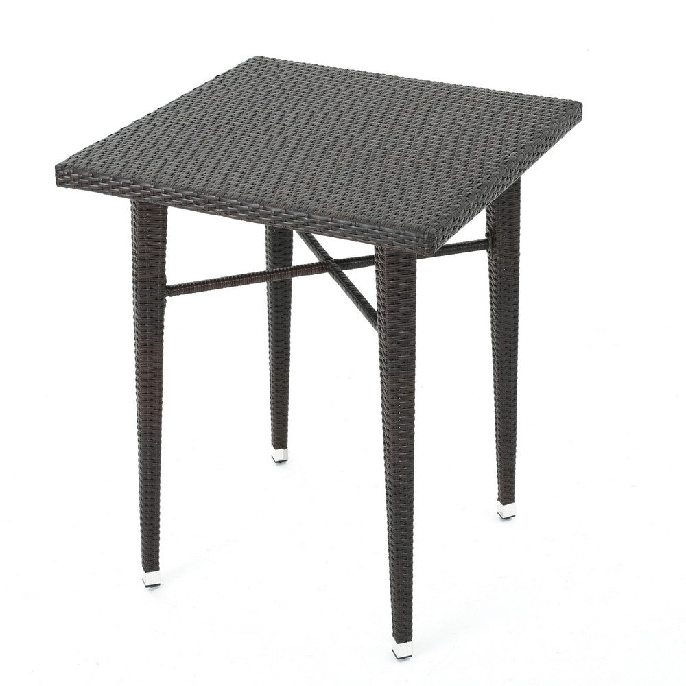 Outdoor Bar Table, 33 Inch Square Top, Dark Brown Rattan Woven -BM335384