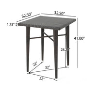 Outdoor Bar Table, 33 Inch Square Top, Dark Brown Rattan Woven -BM335384