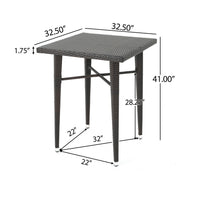 Outdoor Bar Table, 33 Inch Square Top, Dark Brown Rattan Woven -BM335384