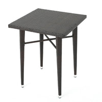 Outdoor Bar Table, 33 Inch Square Top, Dark Brown Rattan Woven -BM335384