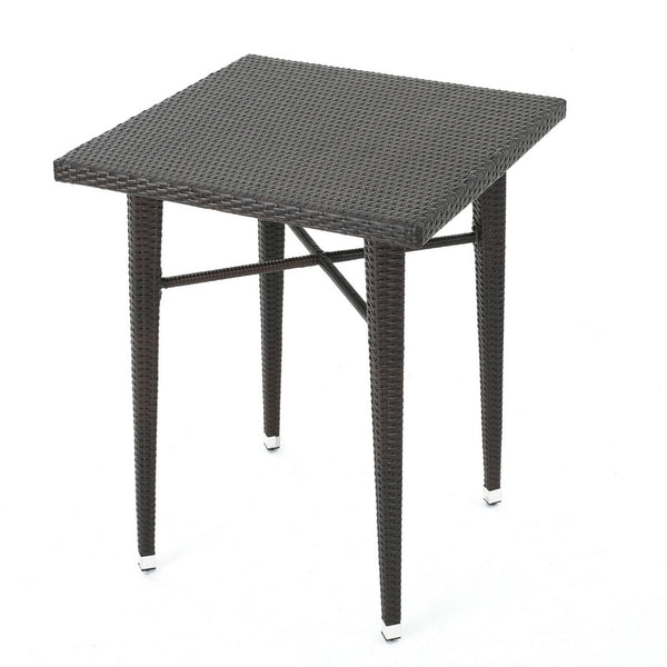 Outdoor Bar Table, 33 Inch Square Top, Dark Brown Rattan Woven -BM335384