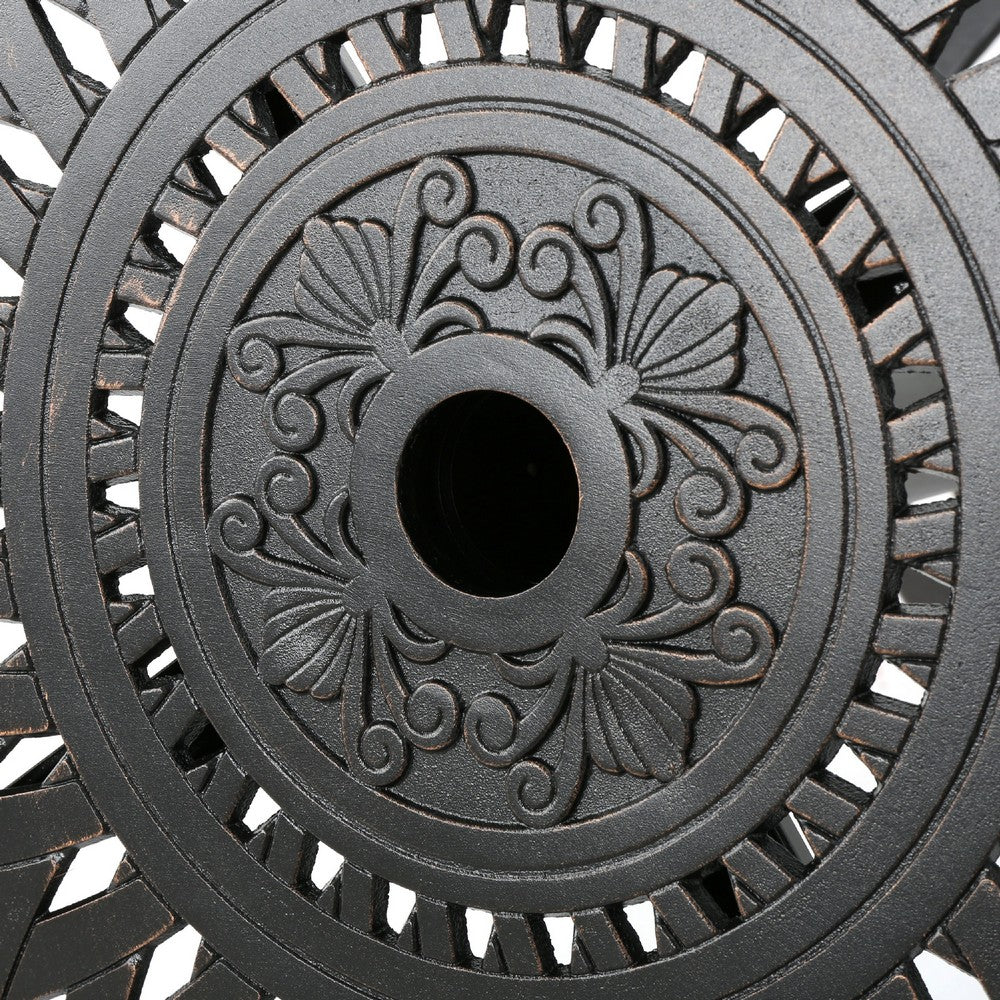 Outdoor Bar Table, 35 Inch Round Carved Top, Antique Bronze Aluminum  -BM335385