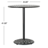 Outdoor Bar Table, 35 Inch Round Carved Top, Antique Bronze Aluminum  -BM335385
