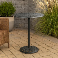 Outdoor Bar Table, 35 Inch Round Carved Top, Antique Bronze Aluminum  -BM335385