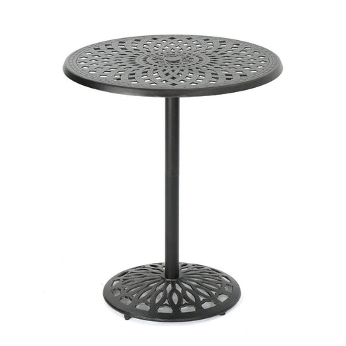 Outdoor Bar Table, 35 Inch Round Carved Top, Antique Bronze Aluminum  -BM335385