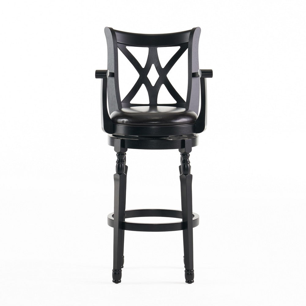 Modern Swivel Barstool Chair, Espresso Black Leather Seat Cushion -BM335386