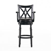 Modern Swivel Barstool Chair, Espresso Black Leather Seat Cushion -BM335386