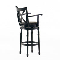 Modern Swivel Barstool Chair, Espresso Black Leather Seat Cushion -BM335386