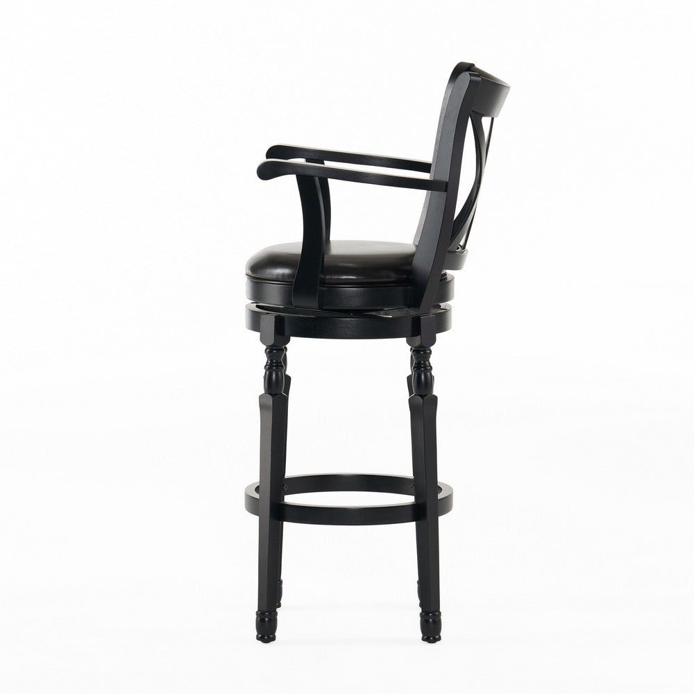 Modern Swivel Barstool Chair, Espresso Black Leather Seat Cushion -BM335386