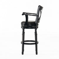 Modern Swivel Barstool Chair, Espresso Black Leather Seat Cushion -BM335386