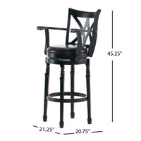 Modern Swivel Barstool Chair, Espresso Black Leather Seat Cushion -BM335386