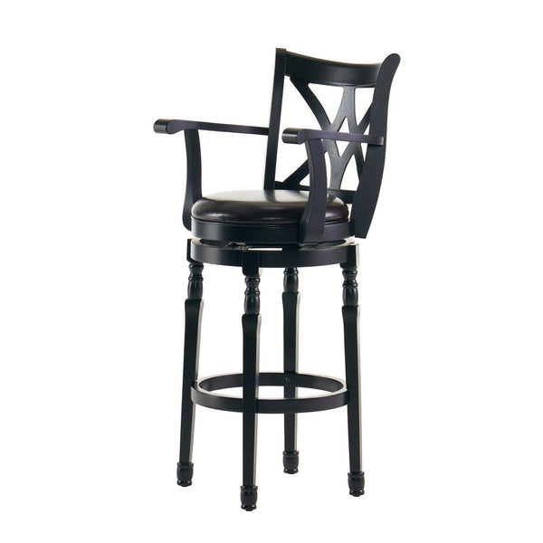 Modern Swivel Barstool Chair, Espresso Black Leather Seat Cushion -BM335386