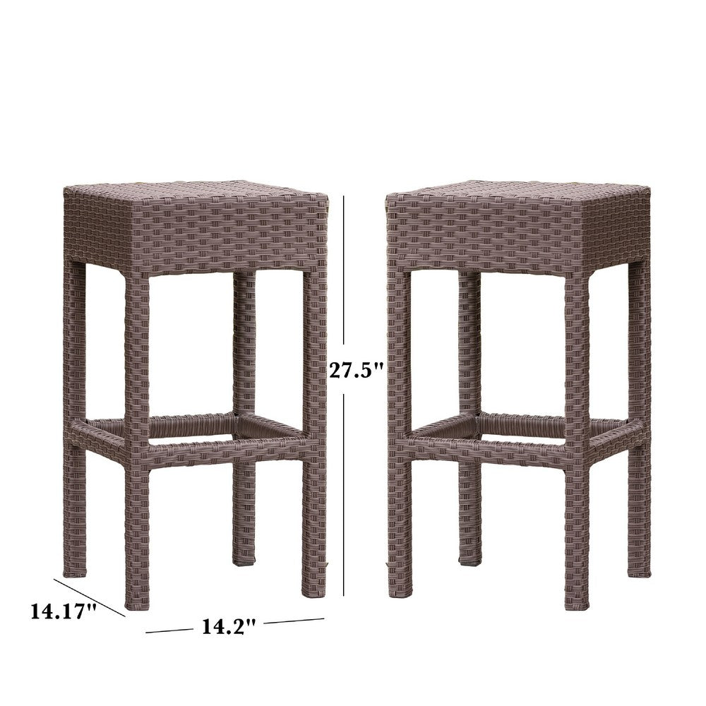 Outdoor Barstool Set of 2, Industrial Style Dark Brown Rattan Woven -BM335387