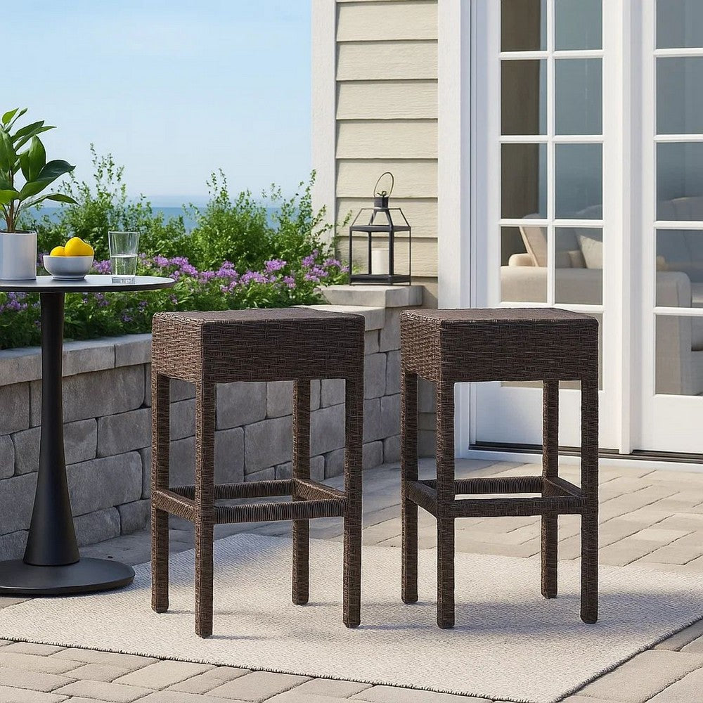 Outdoor Barstool Set of 2, Industrial Style Dark Brown Rattan Woven -BM335387