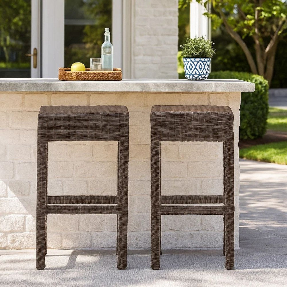 Outdoor Barstool Set of 2, Industrial Style Dark Brown Rattan Woven -BM335387