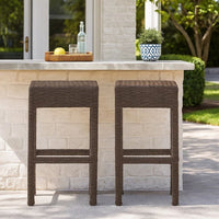 Outdoor Barstool Set of 2, Industrial Style Dark Brown Rattan Woven -BM335387