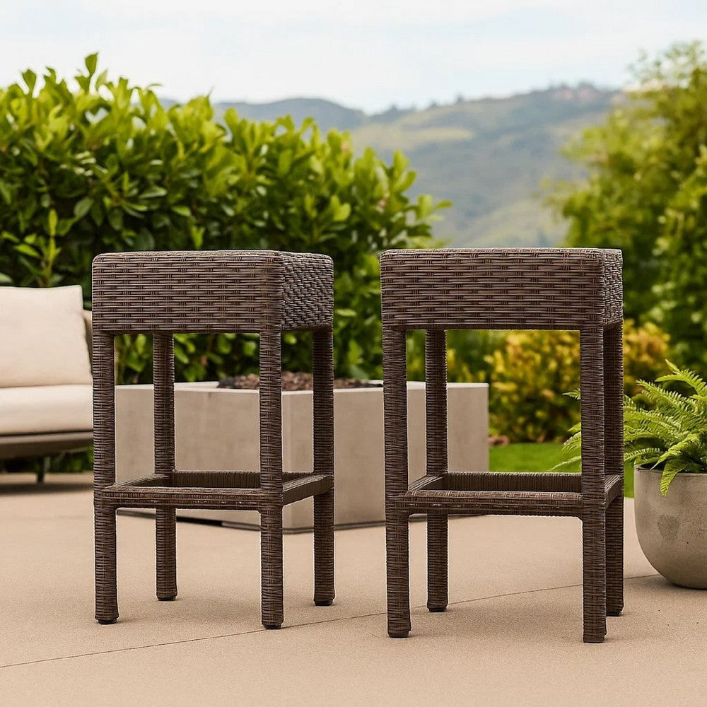 Outdoor Barstool Set of 2, Industrial Style Dark Brown Rattan Woven -BM335387