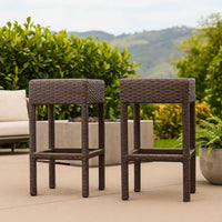 Outdoor Barstool Set of 2, Industrial Style Dark Brown Rattan Woven -BM335387